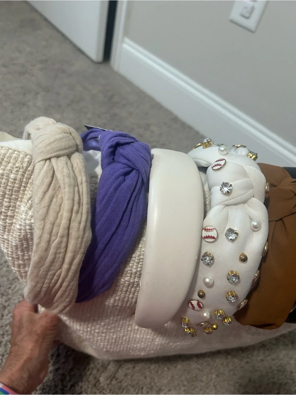9 Assorted Women's Headbands - Neutral, Brown, White, Purple & Leopard